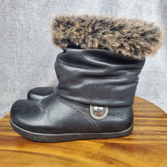 Earth Kalso Boots Women's 6.5 B Black Leather Pull On Faux Fur Comfort Booties - Picture 3 of 10